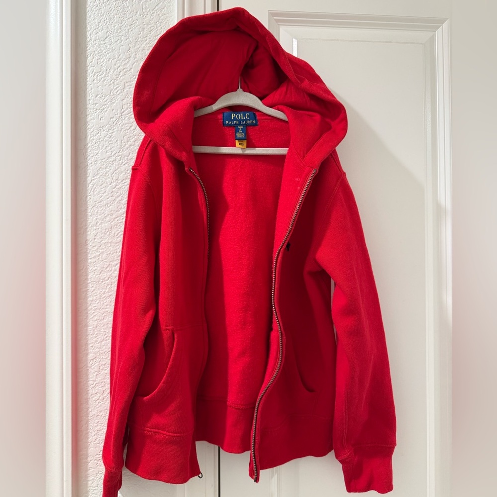 Polo Ralph Lauren Youth Boys Red Hoodie Sweater Full Zip Blue Pony Size S (8) - Picture 6 of 8